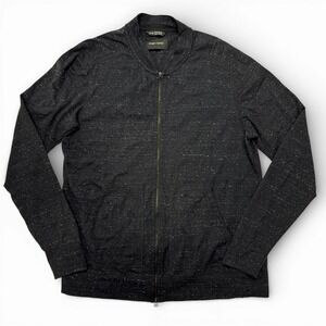 Wings + Horns Speckled Knit Full Zip Bomber Jacket Mens‎ XL Black Full Zip